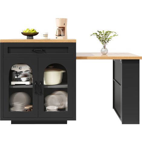 Isla de Cocina con Encimera Extensible 2 Cajones Estante Ajustable LED RGB en MDF Negro 126-196 x 59 x 94 cm (1/5)