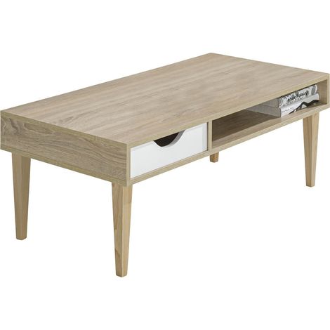 ANEBY - Table Basse 1 Tiroir 1 Niche Effet Bois (1/3)