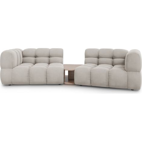 Canapé modulable 2 places en velours beige clair (1/5)