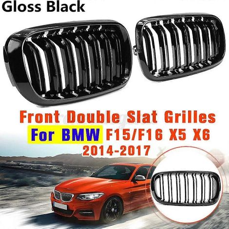 Glänzend schwarzer Kühlergrill mit 2 Lamellen, Frontniere, für BMW F15 F16 X5 X6 F85 F86 X5M X6M 2014-2018, Ersatz-Frontniere