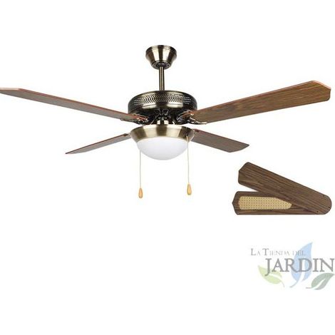 Ventilateur de plafond Orbegozo avec éclairage, 132 cm  4 pales réversibles  3 vitesses, 60 W  Style or antique