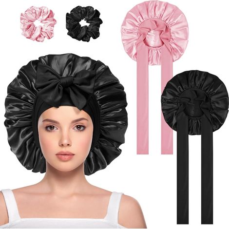 Bonnet Satin Cheveux Ajustable, Double Couche Capuchon de Nuit en Soie pour Couchage et Maquillage (1/5)