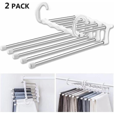 Cintre Pantalon Multiple, Lot de 2 Cintre Gain de Place, Multi Cintre Magique Rangement, Cintre Pliable Voyage (1/5)