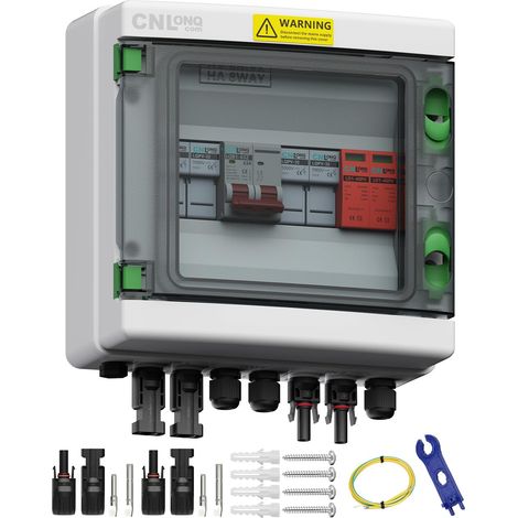 Solar Junction Boxes 2 Inputs 1 Output DC500V 63A MCB 30A FU IP65 Waterproof, 63A Circuit Breaker with T2 Surge Arrester and 30A Fuse, IP65 For Outdoor Solar Panels (1/5)