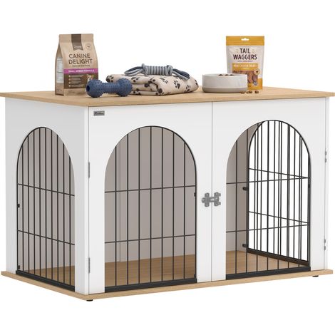 PawHut Dog Crate Furniture, Indoor Dog Cage End Side Table, White