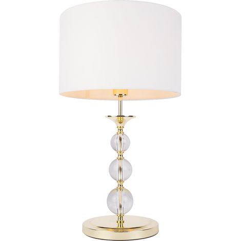 Zumaline REA Lampada da tavolo con paralume rotondo, oro, bianco, 1x E27