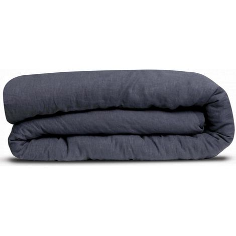 Housse de Couette Marine 220 x 240 cm en Lin et Coton Finition Bouteille - PANGIVO (1/3)
