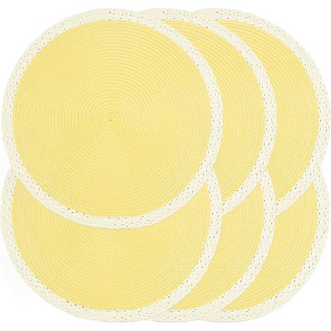 Lot de 6 sets de table ronds tressés antidérapants et lavables pour décoration de table de cuisine et de salle à manger (jaune menthe, 38,1 cm)'03 Jaune Clair 6 pcs'03 Jaune Clair'6 pcs