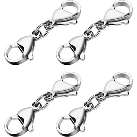 Fermoir à chaîne Grevosea, lot de 4, fermoir mousqueton à double ouverture, rallonge pour bracelet et collier, extension de fermoir, boucle mousqueton pour la création de bijoux (bracelets, colliers) (1/5)