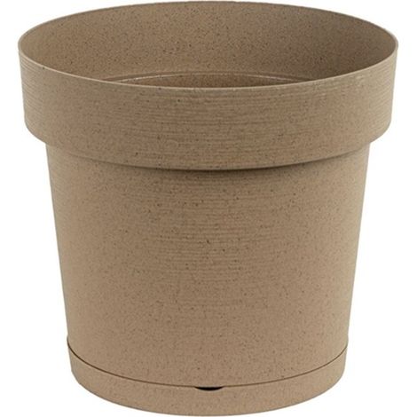 Vaso da fiori in plastica Melrose Glamour con sottovaso, 18 cm, plastica, colore legno, beige opaco, imitazione legno (1/5)