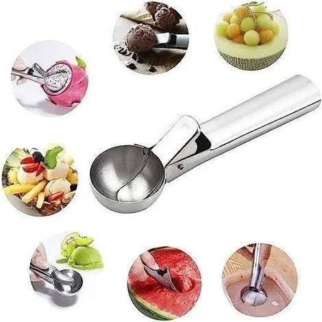 Cuillre glace - Inoxydable - 18x5 CM - Flexible - Durable - Pour fruits et desserts argent argent COUPELLE A GLACE (1/4)