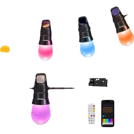 Guirnalda de luces LED RGB, sincronización con la música, control por aplicación y mando a distancia, 15 m, 20 bombillas. (1/2)