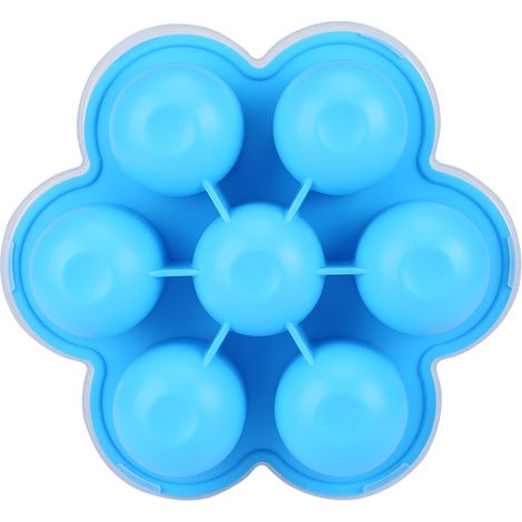 Wiederverwendbare Silikon-Eierform mit 7 Mulden, Aufbewahrungsbehälter mit Deckel, Eiswürfelform für Babynahrung, gefriergeeignet, blau (1/5)