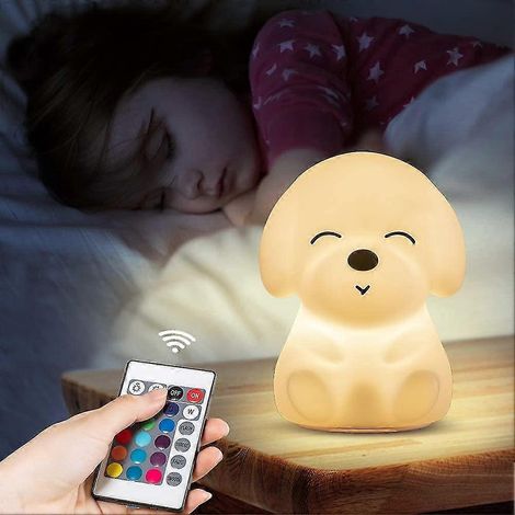 Veilleuse chien mignonne compatible avec les enfants, veilleuse tactile à couleurs changeantes, lampe de chevet en silicone, article kawaii et cadeau d'anniversaire (1/5)