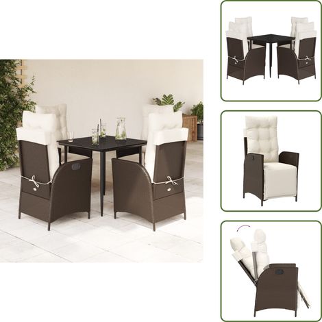 The Living Store 5-tlg. Garten-Essgruppe mit Kissen Braun Poly Rattan - Gartenstuhl (1/5)