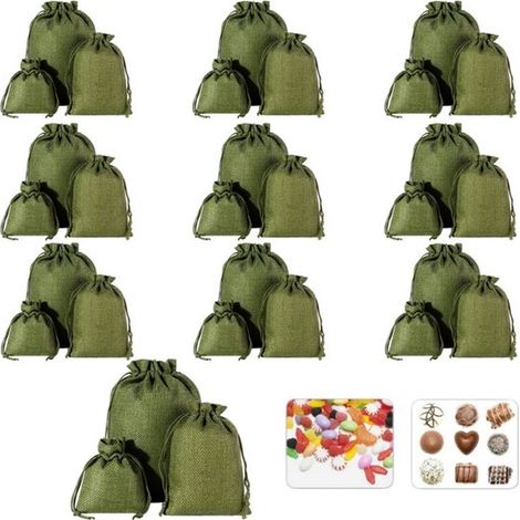 Set di 30 sacchetti in lino con coulisse, disponibili in 3 misure (10 sacchetti per misura). Sacchetti regalo/contenitori in lino. Piccoli sacchetti in tessuto. (1/5)