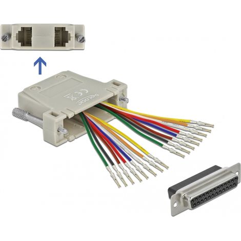 Delock D-Sub de 25 pines engarzado hembra a 2 x RJ45 hembra con kit de montaje beige
