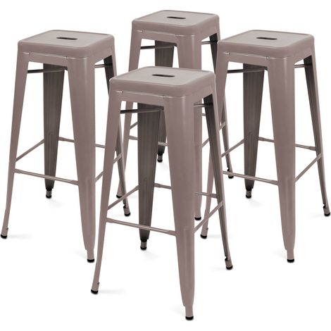 Lot de 4 tabourets de terrasse en métal mat taupe