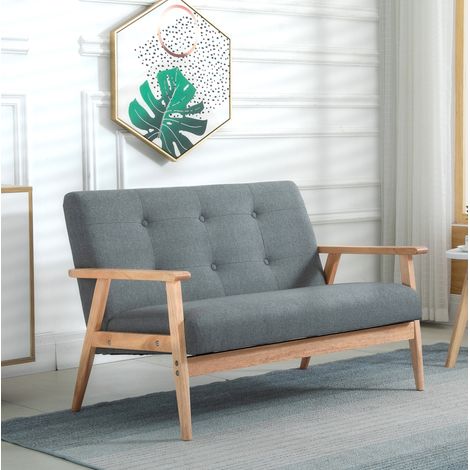 Kompaktes 2-Sitzer-Sofa aus Leinen und Gummibaumholz, dunkelgrau, 115 x 66,5 x 73 cm OKMYHOME (1/5)