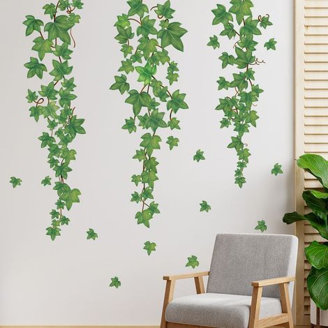 2 feuilles Stickers Muraux Verte Pendaison Vigne Autocollant Mural Lierre Feuilles Plantes Décoration Murale Chambre Salon Bureau (1/4)