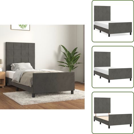 Letto con testiera regolabile - vidaXL Giroletto senza Materasso Grigio Scuro 90x190 cm Velluto - Letto con gambe di supporto