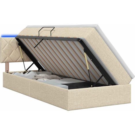 Letto con contenitore LED e materasso Crema 90 x 200 cm Tessuto vidaXL (1/5)
