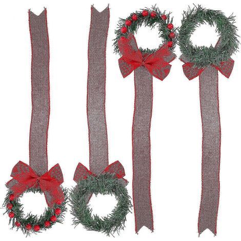 4-teiliger künstlicher Weihnachtskranz: Hängende Girlande mit roter Schleife für Haustür, Fenster und Innenräume – dekorativer Anhänger für die Weihnachtszeit (1/5)