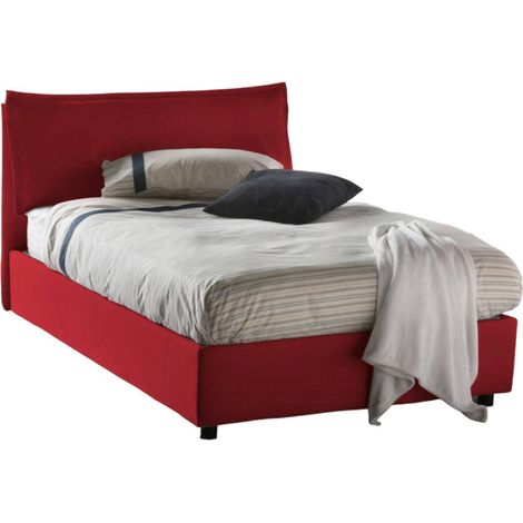 Talamo Italia - Letto piazza e mezza Attinia, Letto contenitore con rivestimento in tessuto, 100% Made in Italy, Apertura frontale, con materasso Cm 120x190 incluso, Rosso