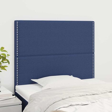 Tête de lit 90 cm en tissu bleu, hauteur réglable 118/128 cm, avec pieds en bois - PANGIVO (1/5)