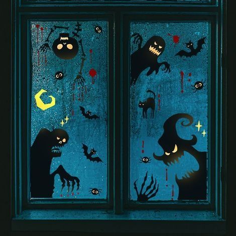 Halloween Fenêtre Autocollants, Amovible Décorations d'Halloween Sticker Citrouille Chauve-Souris Fantôme Autocollants Décoration de Fête d'Halloween pour Maisons Hantées Lot de 2 (1/5)