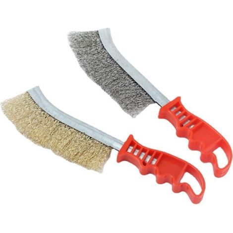2 pièces de brosses métalliques en fil d'acier plaqué cuivre, brosse de type couteau avec manche en plastique pour le nettoyage du fil de cuivre industriel, élimination de la rouille, brosse métalliqu (1/5)