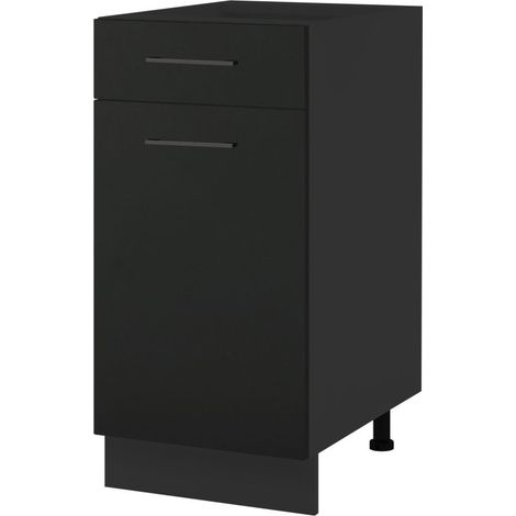 Meuble bas de cuisine Lovia Noir Mat 1 porte 1 tiroir L 40 cm - Porte avec poignée apparente Coulisses tiroir sans amortisseur Black (1/3)