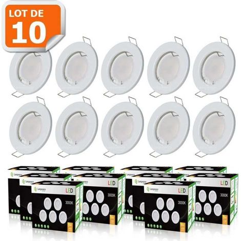 Lampesecoenergie – Lot de 10 spots encastrables fixes GU10 5W – Blanc chaud 2800K – Angle de diffusion 120° – Pour intérieur IP20 (1/5)