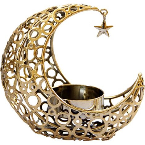 2 Mond-Kerzenhalter aus Eisen, dekorativer Teelichthalter für Hochzeiten, Partys, Heimdekoration, Tischdekoration, Schwarz (1/5)