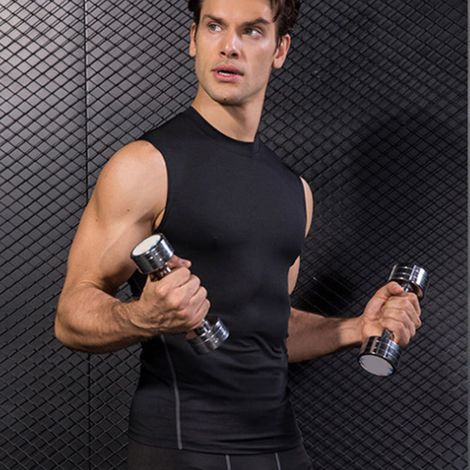 Débardeur de musculation pour homme, col rond, sans manches, idéal pour la course à pied et le football, noir, taille XL (1/5)