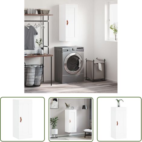 The Living Store Armoire murale blanc 34,5x34x90 cm bois d'ingénierie - Armoire Murale - Meuble Mural - Rangement Mural - Armoire Blanche - Buffet Suspendu (1/5)