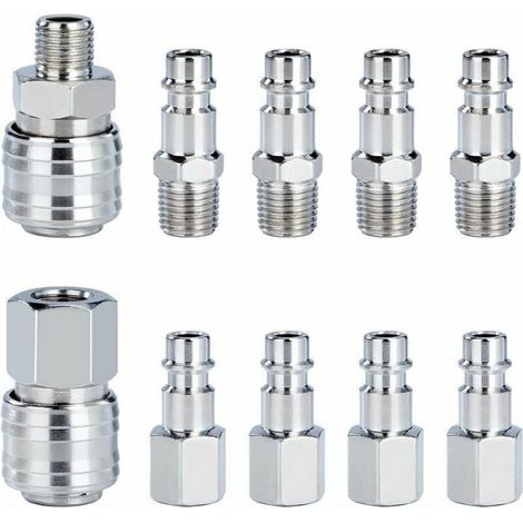 Kit di raccordi per tubi flessibili pneumatici ad attacco rapido da 1/4" BSP per compressore, 10 pezzi, connettore maschio-femmina (1/4)