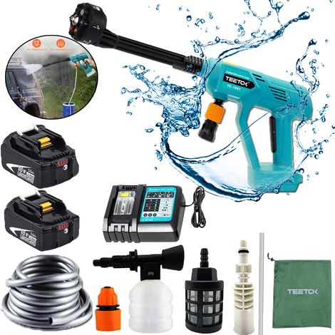 Nettoyeur haute pression thermique, nettoyeur haute pression sans fil, buse 6 en 1, avec 2 batteries 5,5 A + chargeur DC18RC, compatible avec la batterie Makita 18 V BL180, pour laver le vélo, la voit