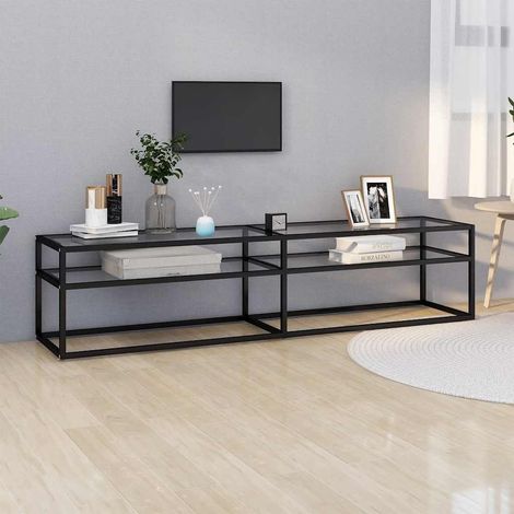 Meuble TV 180 x 40 x 40,5 cm en verre trempé noir et transparent avec étagère - PANGIVO (1/5)