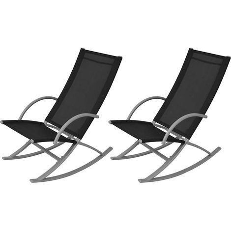 Chaises à bascule de jardin-Chaise de terrasse-Chaise d'extérieur lot de 2 Acier et textilène Noir (1/5)