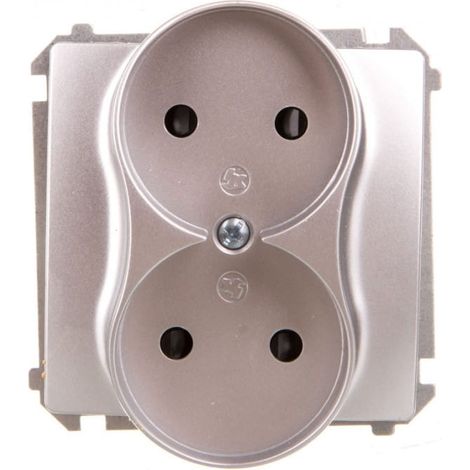 Enchufe doble b谩sico Simon sin toma de tierra con obturadores de riel 16A 250V plata mate BMG2Mz.01/43