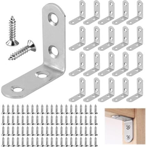 20 Pièces Equerre de Fixation 50x50mm Equerre Assemblage Inox, Équerre Angle 90 Degrés, Support en Forme de L, Angle Droit Support (1/5)