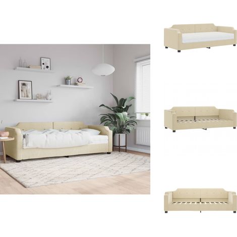 Lit de jour avec matelas crème 80x200 cm tissu - Canapé Convertible - Lit Deux Places - Lit Invité - Literie - Meuble Multifonction (1/5)