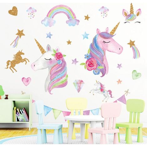 Stickers muraux Licorne Rose, Décoration pour Chambre d'Enfant (Maternelle) (1/5)