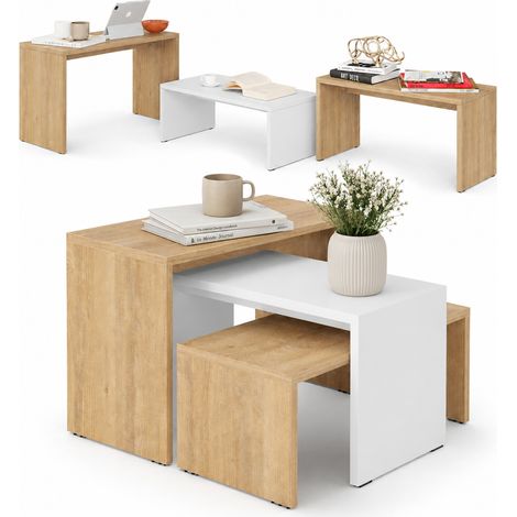 Tavolino Caffe Divano Salotto Rettangolare 3Pz Design Moderno Legno Quercia (1/5)