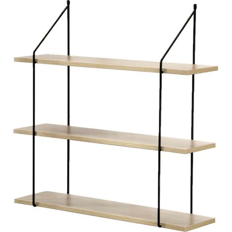 Calicosy – Étagère murale 3 niveaux décor bois 60 cm – Supports métal noir – Panneaux de particules résistants – Installation facile en kit (1/4)