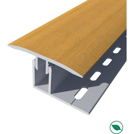 Barre de seuil joint dilatation + base alu replaqué chêne vernis mat Lg 90cm x larg 3,5cm Ht 1cm (1/2)