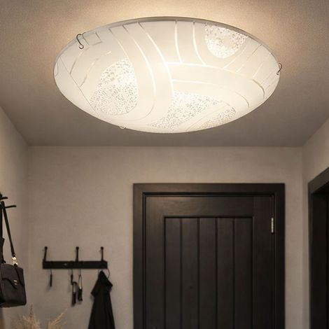 Deckenleuchte Glasschirm Deckenlampe 1-Flammig Kristalle Wohnzimmer Beleuchtung 1-flammig satiniert, Metall chrom, 1x LED 8 Watt 640 lm, DxH 25x8 cm