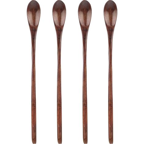 4 Pièces Cuillère en Bois de Cuisine,Cuillère Bois,Cuillère MielBois,Cuillère à Miel enBois Convient pour la Cuisine et la Dégustation,Cuillères à Café Longues - Pour Café,Thé,Soupes,Cuisine (1/5)