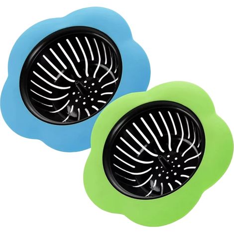 Lot de 2 crépines d'évier en silicone, bouchon de vidange pour broyeur d'évier et filet récupérateur de cheveux, bleu (1/4)